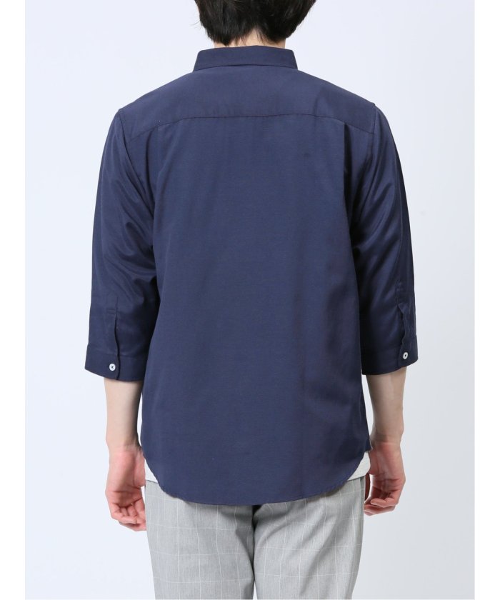 エムエフエディトリアル m.f.editorial 綿混オックス 切替レギュラーカラー7分袖シャツ メンズ シャツ カジュアル トップス インナー 半袖 ギフト プレゼント ライトアウター カーディガン アウター （紺） 紺