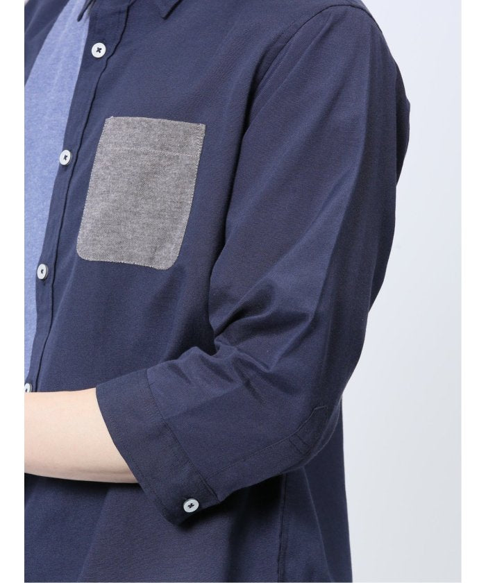 エムエフエディトリアル m.f.editorial 綿混オックス 切替レギュラーカラー7分袖シャツ メンズ シャツ カジュアル トップス インナー 半袖 ギフト プレゼント ライトアウター カーディガン アウター （紺） 紺