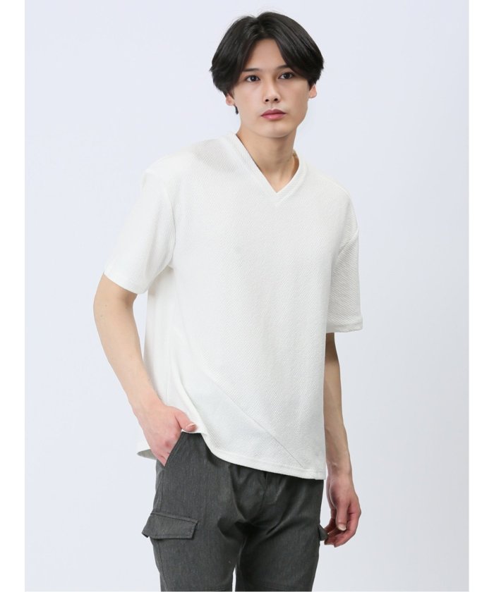 エムエフエディトリアル m.f.editorial ふくれカルゼ Vネック半袖Tシャツ メンズ Tシャツ カットソー カジュアル インナー トップス ギフト プレゼント （白） 白