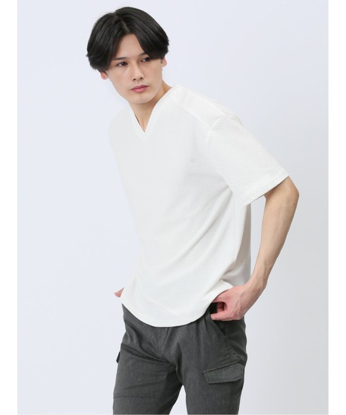 エムエフエディトリアル m.f.editorial ふくれカルゼ Vネック半袖Tシャツ メンズ Tシャツ カットソー カジュアル インナー トップス ギフト プレゼント （白） 白