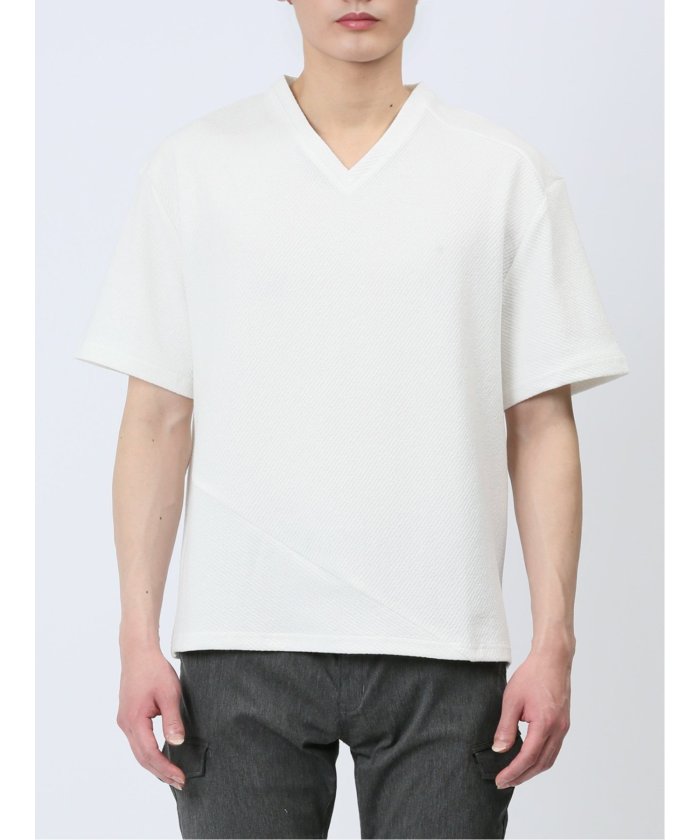 エムエフエディトリアル m.f.editorial ふくれカルゼ Vネック半袖Tシャツ メンズ Tシャツ カットソー カジュアル インナー トップス ギフト プレゼント （白） 白