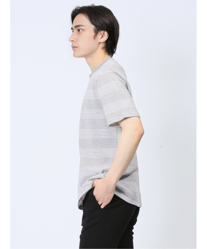 エムエフエディトリアル m.f.editorial ポップコーンボーダー フェイククルーネック半袖Tシャツ メンズ Tシャツ カットソー カジュアル インナー トップス ギフト プレゼント （ライトグレー） ライトグレー