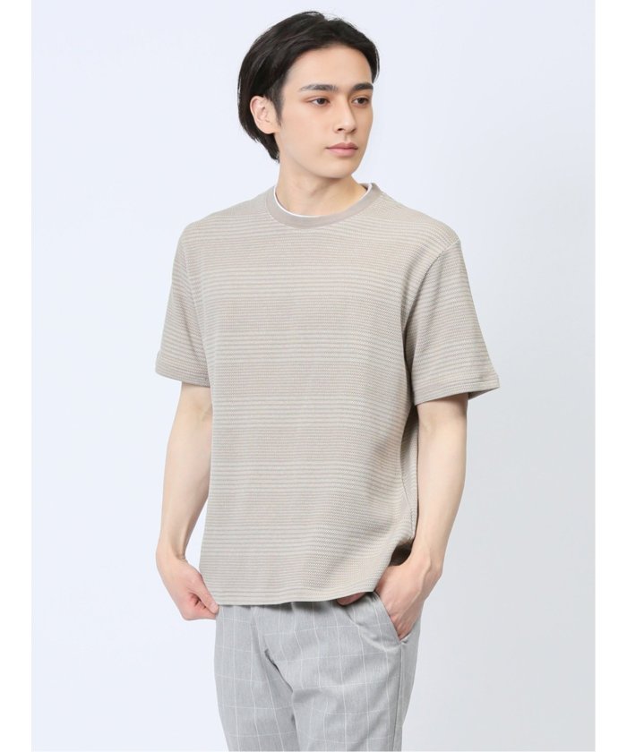 エムエフエディトリアル m.f.editorial ポップコーンボーダー フェイククルーネック半袖Tシャツ メンズ Tシャツ カットソー カジュアル インナー トップス ギフト プレゼント （ベージュ） ベージュ