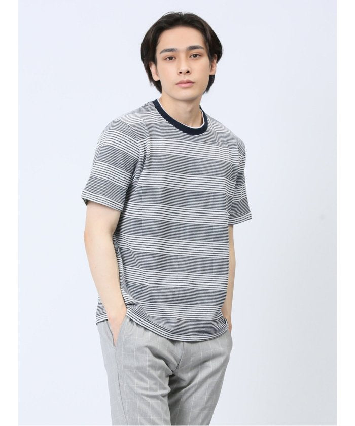 エムエフエディトリアル m.f.editorial ポップコーンボーダー フェイククルーネック半袖Tシャツ メンズ Tシャツ カットソー カジュアル インナー トップス ギフト プレゼント （紺） 紺