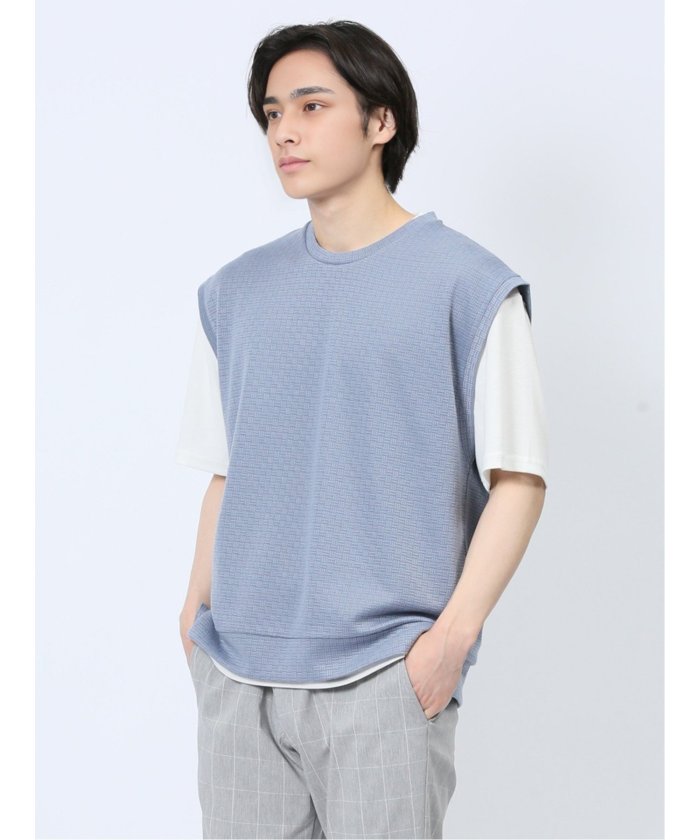 エムエフエディトリアル m.f.editorial クルーネックベスト&半袖Tシャツ アンサンブル メンズ Tシャツ カットソー カジュアル インナー トップス ギフト プレゼント （青） 青
