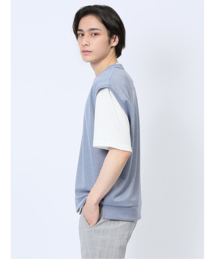 エムエフエディトリアル m.f.editorial クルーネックベスト&半袖Tシャツ アンサンブル メンズ Tシャツ カットソー カジュアル インナー トップス ギフト プレゼント （青） 青