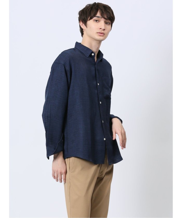 テックリネン レギュラーカラー長袖シャツ （白） メンズ シャツ カジュアル トップス インナー 長袖 ギフト プレゼント ライトアウター カーディガン アウター 白