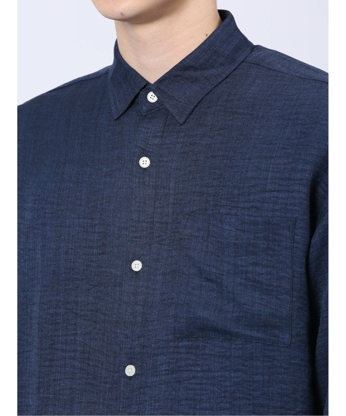 テックリネン レギュラーカラー長袖シャツ （白） メンズ シャツ カジュアル トップス インナー 長袖 ギフト プレゼント ライトアウター カーディガン アウター 白