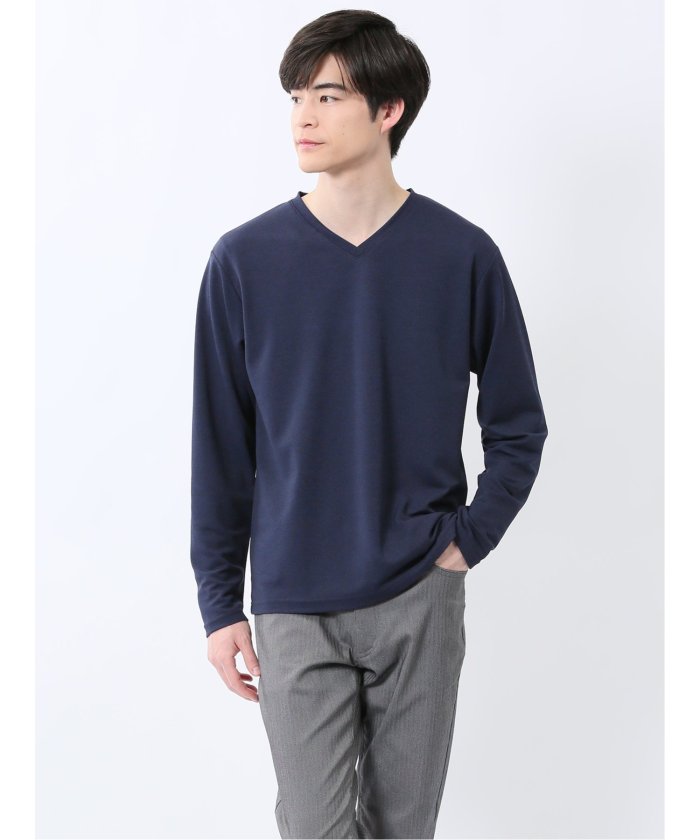 ノータベネ/NOTABENE メランジ鹿の子 Vネック長袖Tシャツ （紺） メンズ Tシャツ カットソー カジュアル インナー トップス ギフト プレゼント 紺