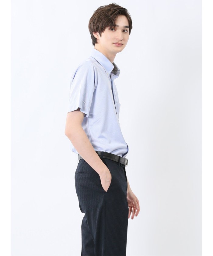Biz クールパス ボタンダウン半袖 ビズシャツ （サックス） メンズ ポロシャツ カットソー ワイシャツ カジュアル インナー ビジネス ギフト プレゼント ゴルフ 通勤 仕事 サックス