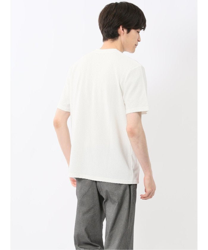 バイヤスジャガード Vネック半袖Tシャツ （アイボリー） メンズ Tシャツ カットソー カジュアル インナー トップス ギフト プレゼント アイボリー