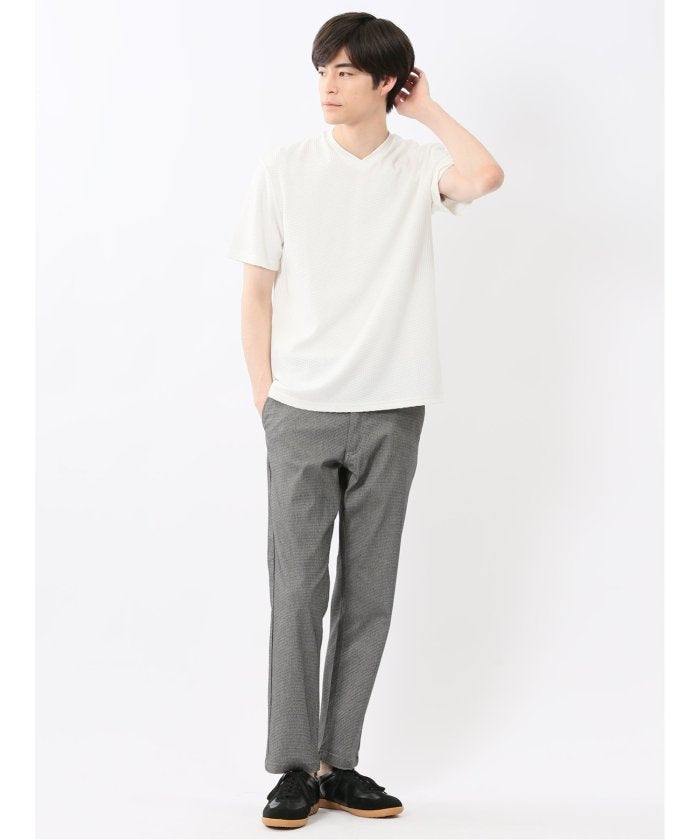 バイヤスジャガード Vネック半袖Tシャツ （アイボリー） メンズ Tシャツ カットソー カジュアル インナー トップス ギフト プレゼント アイボリー