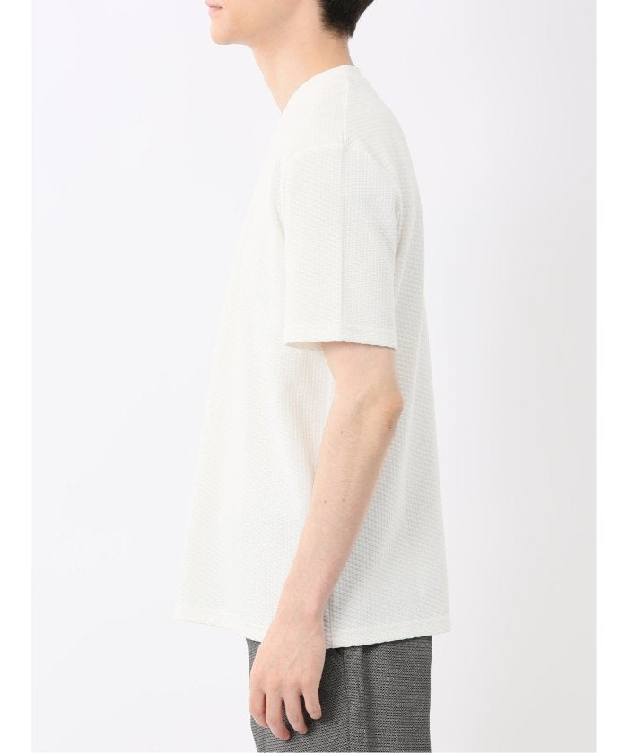 バイヤスジャガード Vネック半袖Tシャツ （アイボリー） メンズ Tシャツ カットソー カジュアル インナー トップス ギフト プレゼント アイボリー