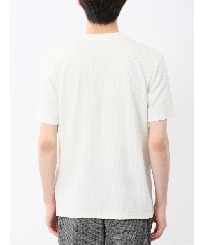 バイヤスジャガード Vネック半袖Tシャツ （アイボリー） メンズ Tシャツ カットソー カジュアル インナー トップス ギフト プレゼント アイボリー