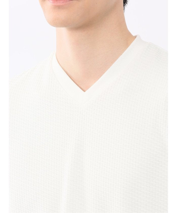 バイヤスジャガード Vネック半袖Tシャツ （アイボリー） メンズ Tシャツ カットソー カジュアル インナー トップス ギフト プレゼント アイボリー