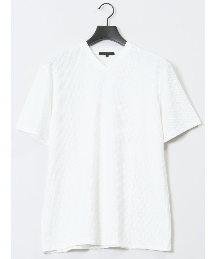 バイヤスジャガード Vネック半袖Tシャツ （アイボリー） メンズ Tシャツ カットソー カジュアル インナー トップス ギフト プレゼント アイボリー