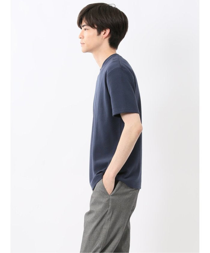 バイヤスジャガード Vネック半袖Tシャツ （アイボリー） メンズ Tシャツ カットソー カジュアル インナー トップス ギフト プレゼント アイボリー