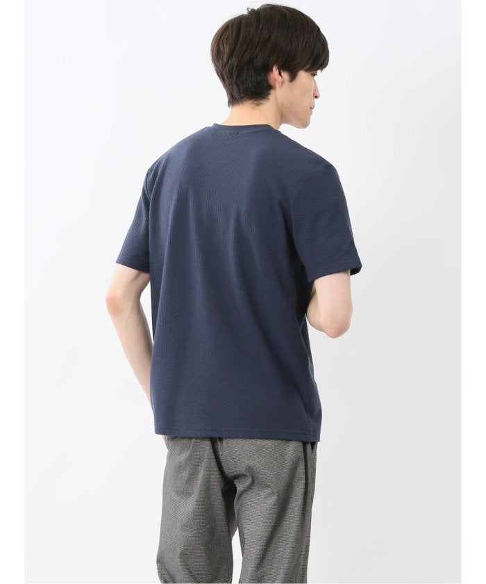 バイヤスジャガード Vネック半袖Tシャツ （アイボリー） メンズ Tシャツ カットソー カジュアル インナー トップス ギフト プレゼント アイボリー