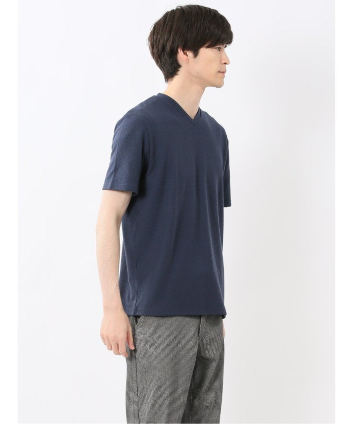 バイヤスジャガード Vネック半袖Tシャツ （アイボリー） メンズ Tシャツ カットソー カジュアル インナー トップス ギフト プレゼント アイボリー