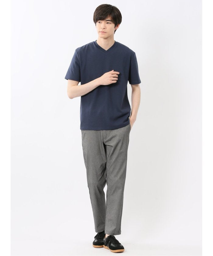 バイヤスジャガード Vネック半袖Tシャツ （アイボリー） メンズ Tシャツ カットソー カジュアル インナー トップス ギフト プレゼント アイボリー