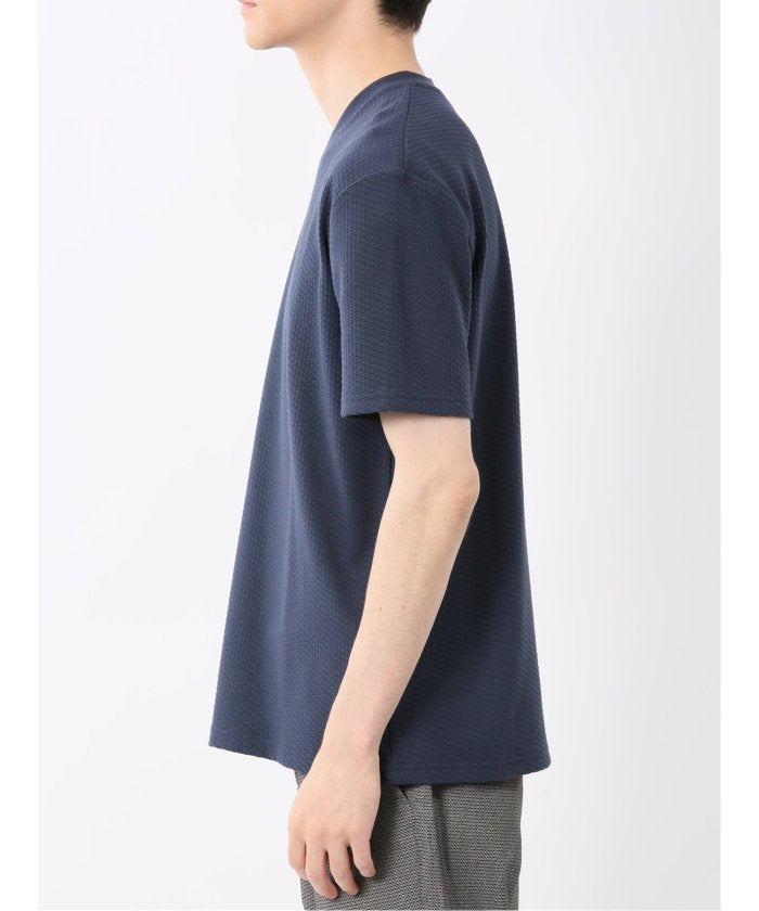 バイヤスジャガード Vネック半袖Tシャツ （アイボリー） メンズ Tシャツ カットソー カジュアル インナー トップス ギフト プレゼント アイボリー