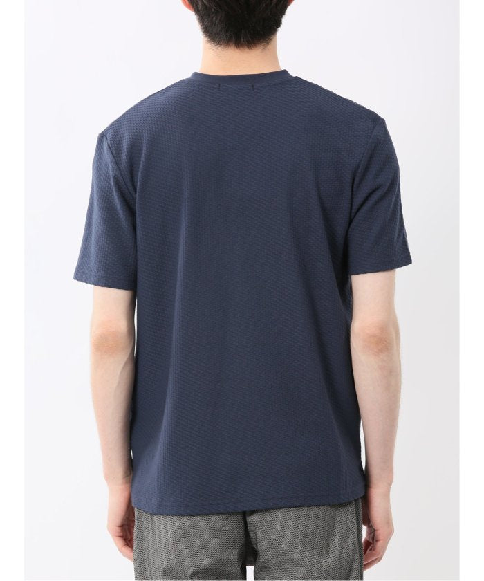 バイヤスジャガード Vネック半袖Tシャツ （アイボリー） メンズ Tシャツ カットソー カジュアル インナー トップス ギフト プレゼント アイボリー