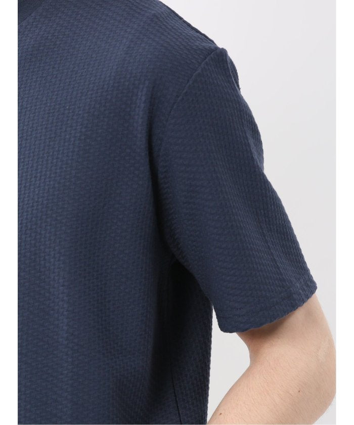 バイヤスジャガード Vネック半袖Tシャツ （アイボリー） メンズ Tシャツ カットソー カジュアル インナー トップス ギフト プレゼント アイボリー