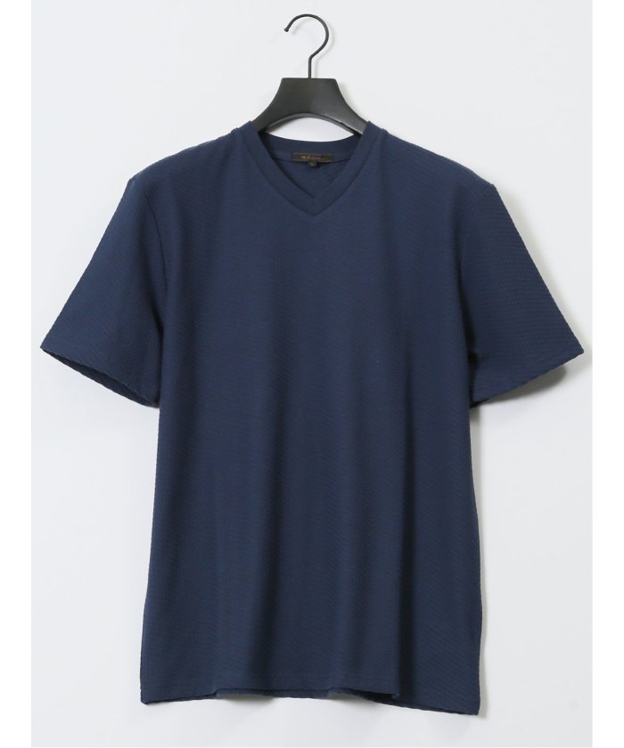 バイヤスジャガード Vネック半袖Tシャツ （アイボリー） メンズ Tシャツ カットソー カジュアル インナー トップス ギフト プレゼント アイボリー