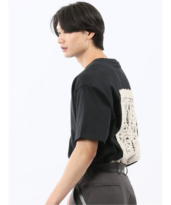 エムエフエディトリアル m.f.editorial 綿天竺 レース刺繍 クルーネック半袖Tシャツ （白黒） 白黒