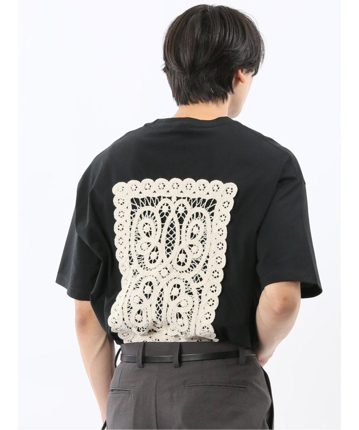 エムエフエディトリアル m.f.editorial 綿天竺 レース刺繍 クルーネック半袖Tシャツ （白黒） 白黒