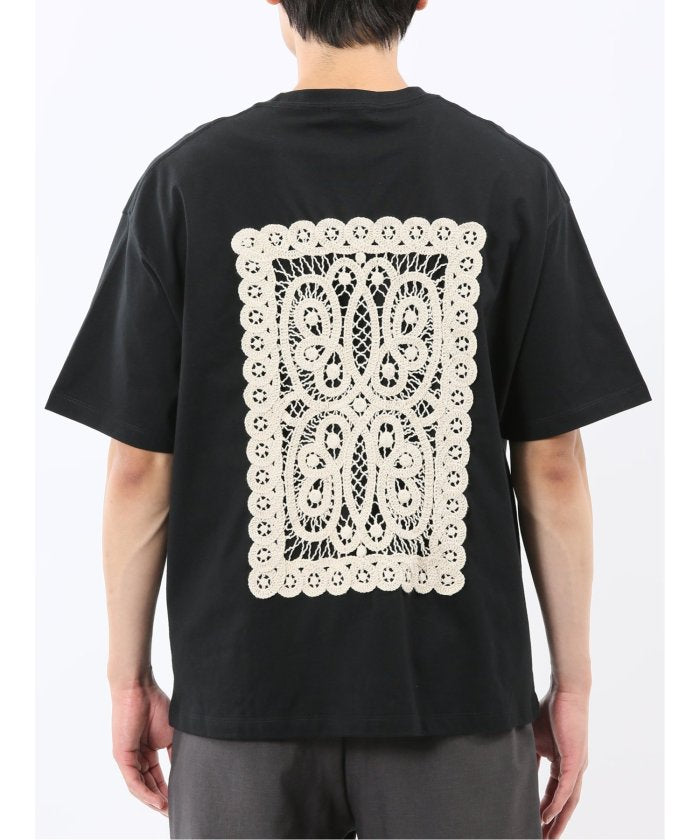 エムエフエディトリアル m.f.editorial 綿天竺 レース刺繍 クルーネック半袖Tシャツ （白黒） 白黒