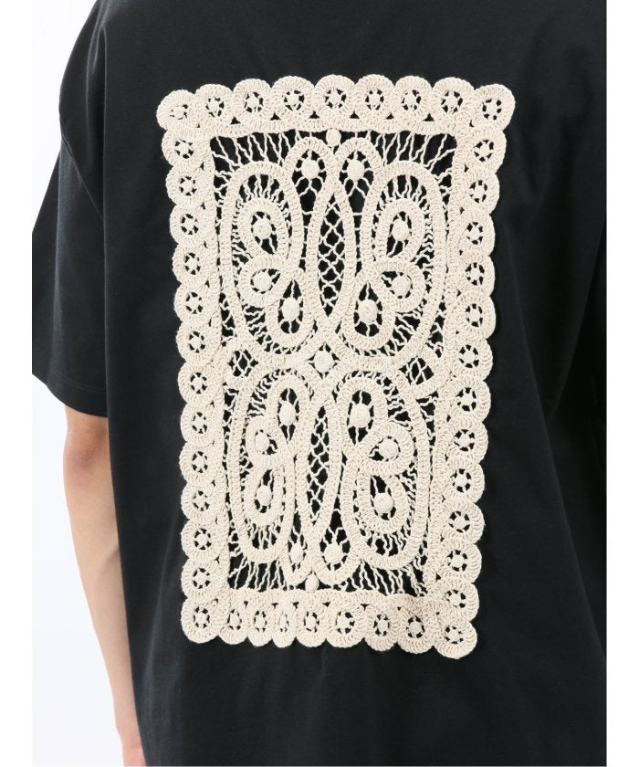 エムエフエディトリアル m.f.editorial 綿天竺 レース刺繍 クルーネック半袖Tシャツ （白黒） 白黒
