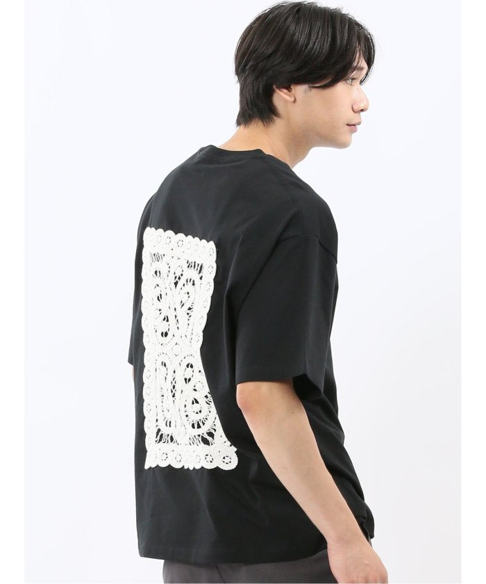 エムエフエディトリアル m.f.editorial 綿天竺 レース刺繍 クルーネック半袖Tシャツ （白黒） 白黒