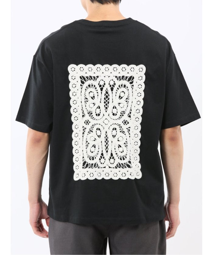 エムエフエディトリアル m.f.editorial 綿天竺 レース刺繍 クルーネック半袖Tシャツ （白黒） 白黒