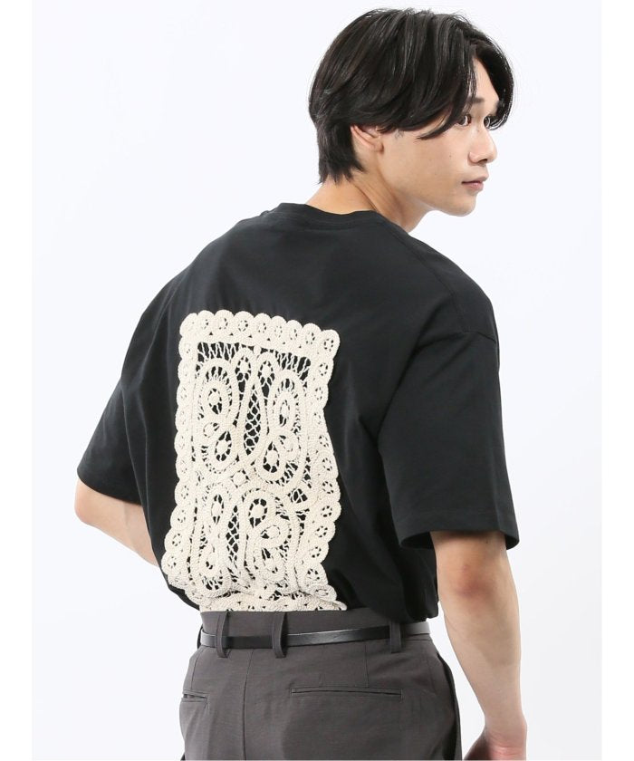 エムエフエディトリアル m.f.editorial 綿天竺 レース刺繍 クルーネック半袖Tシャツ （白黒） 白黒