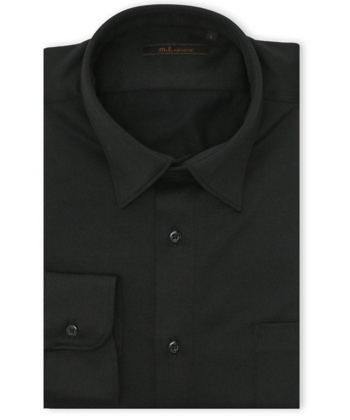 エムエフエディトリアル m.f.editorial 形態安定 吸水速乾 ストレッチ スタンダードフィット ショートワイドカラー長袖ニットシャツ （黒） 黒