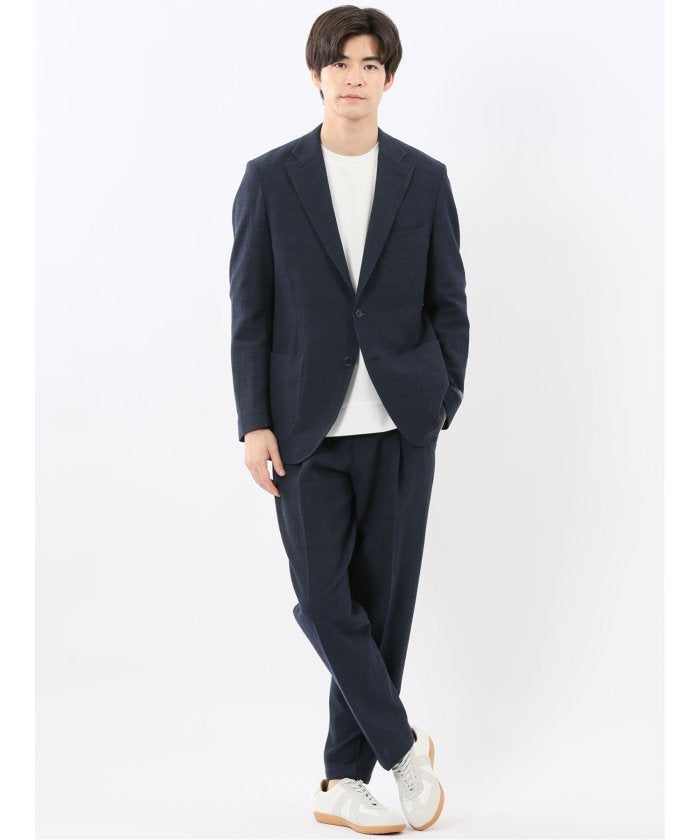 ウール混サッカー 2ボタンジャケット(セットアップ可能) （ライトグレー） 紺