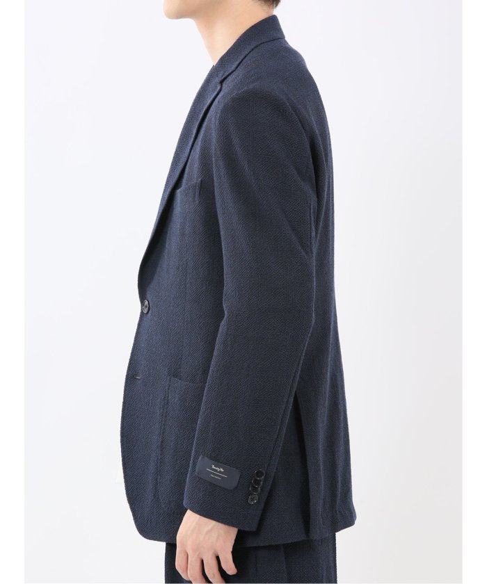 ウール混サッカー 2ボタンジャケット(セットアップ可能) （ライトグレー） 紺