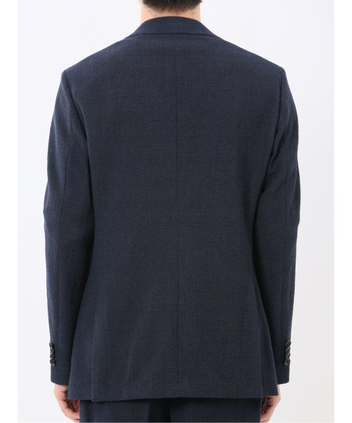 ウール混サッカー 2ボタンジャケット(セットアップ可能) （ライトグレー） 紺