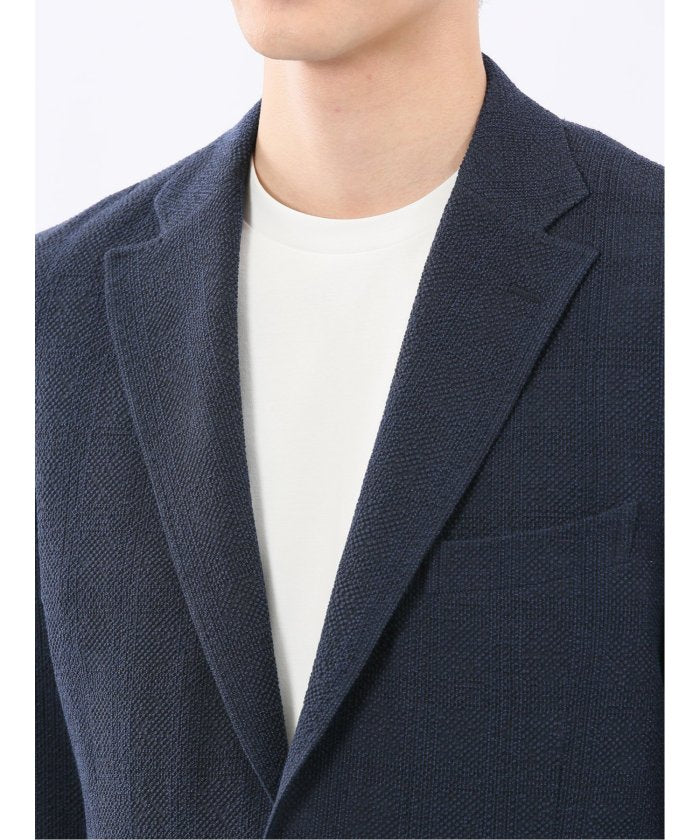 ウール混サッカー 2ボタンジャケット(セットアップ可能) （ライトグレー） 紺