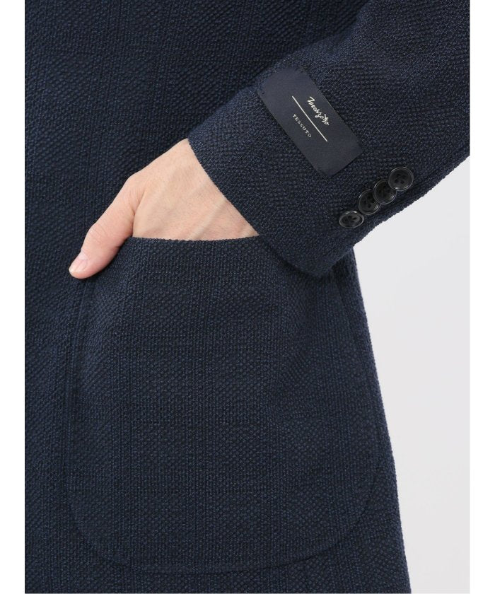 ウール混サッカー 2ボタンジャケット(セットアップ可能) （ライトグレー） 紺