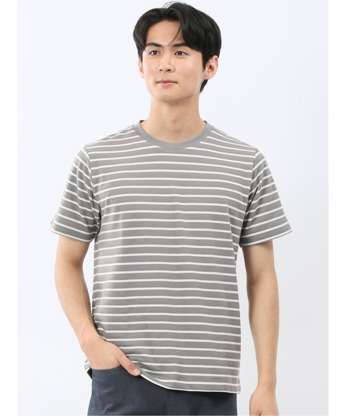 エムエフエディトリアル m.f.editorial ストレッチ ボーダー クルーネック 半袖 Tシャツ （グレー） グレー