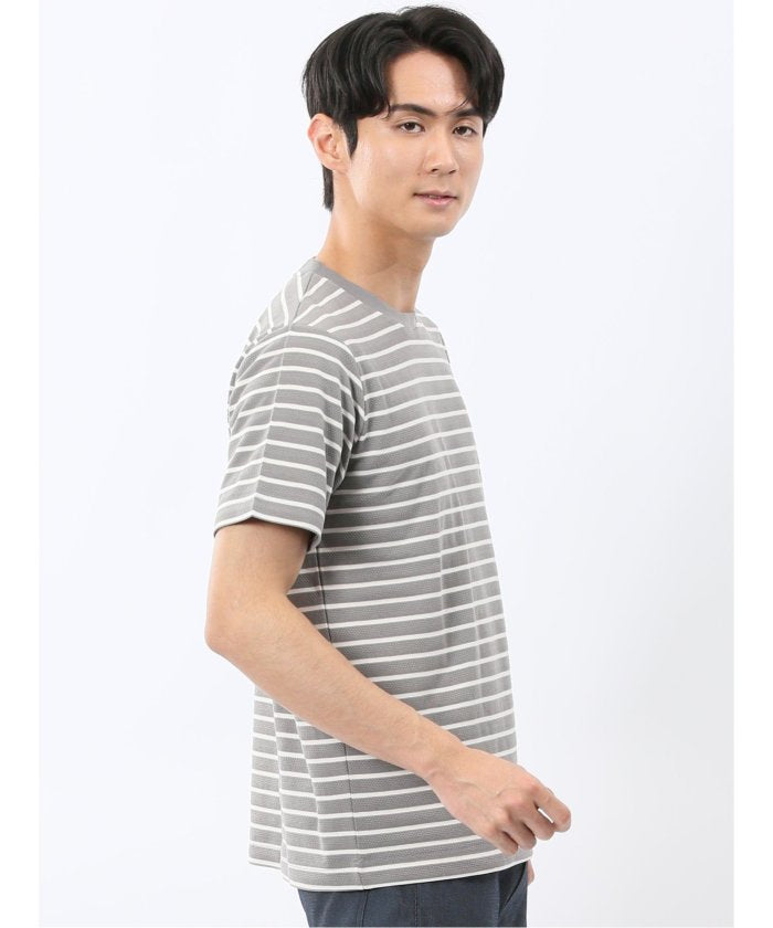 エムエフエディトリアル m.f.editorial ストレッチ ボーダー クルーネック 半袖 Tシャツ （グレー） グレー