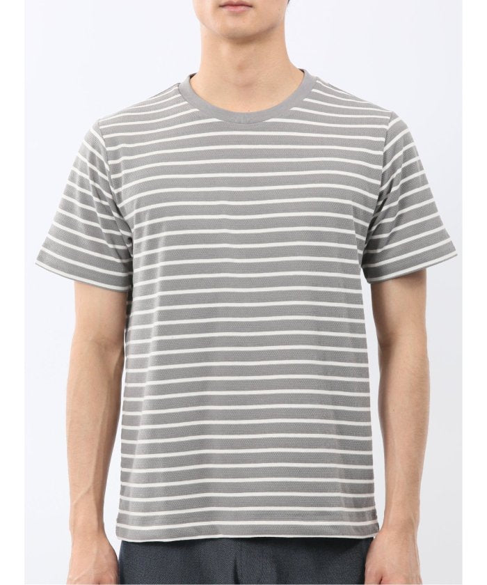 エムエフエディトリアル m.f.editorial ストレッチ ボーダー クルーネック 半袖 Tシャツ （グレー） グレー