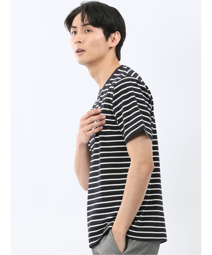 エムエフエディトリアル m.f.editorial ストレッチ ボーダー クルーネック 半袖 Tシャツ （グレー） グレー