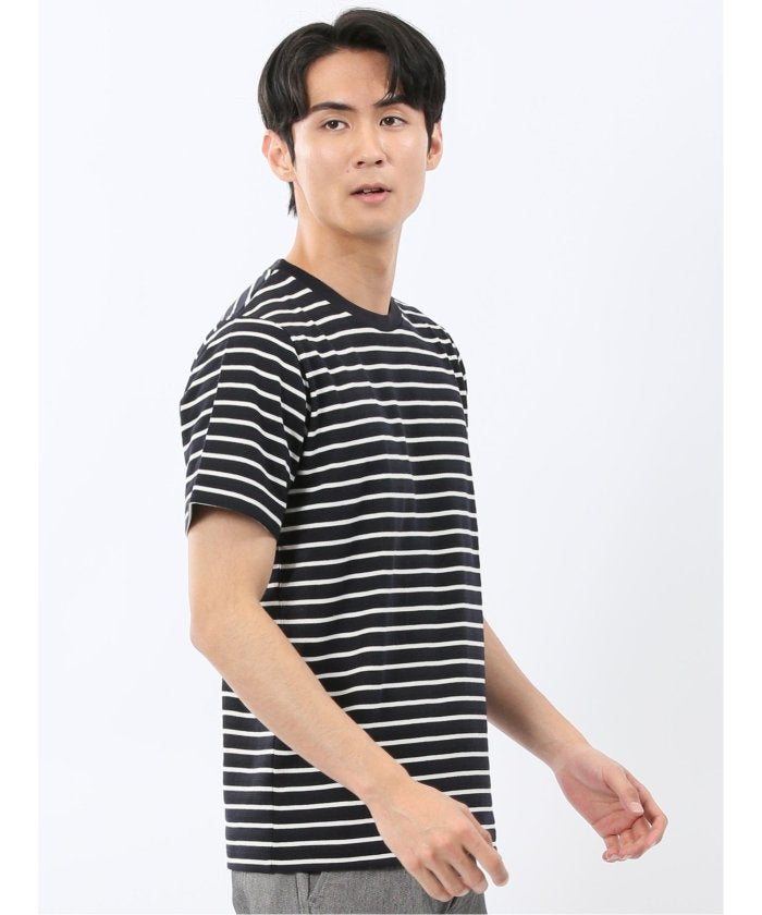 エムエフエディトリアル m.f.editorial ストレッチ ボーダー クルーネック 半袖 Tシャツ （グレー） グレー