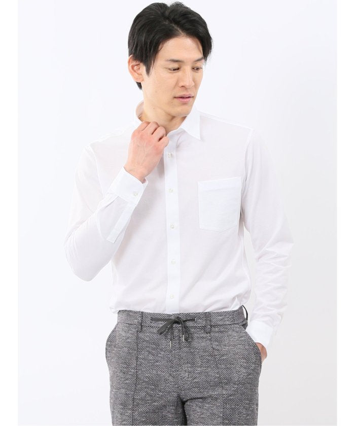 エムエフエディトリアル m.f.editorial クールマックス ストレッチ NEWスタンダードフィット ショートワイドカラー 長袖 ニットシャツ （白） 白