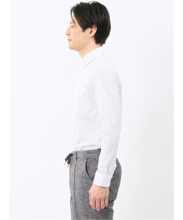 エムエフエディトリアル m.f.editorial クールマックス ストレッチ NEWスタンダードフィット ショートワイドカラー 長袖 ニットシャツ （白） 白