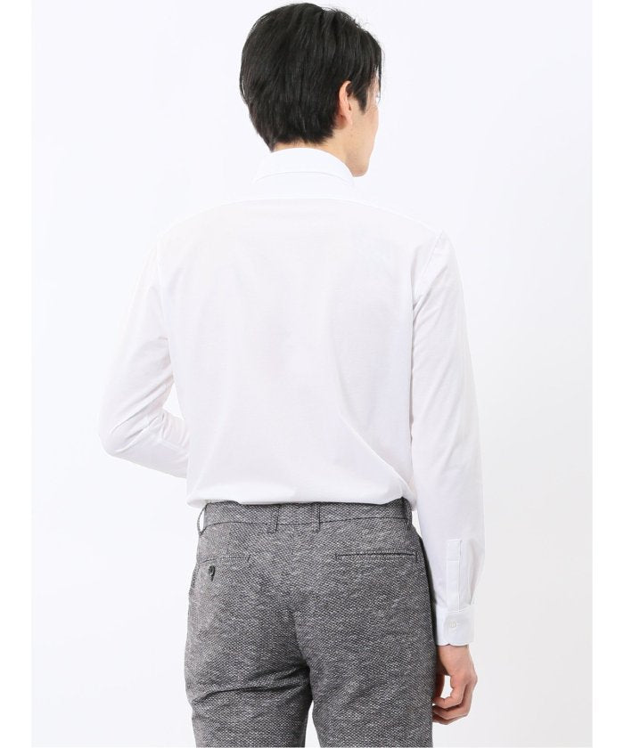 エムエフエディトリアル m.f.editorial クールマックス ストレッチ NEWスタンダードフィット ショートワイドカラー 長袖 ニットシャツ （白） 白