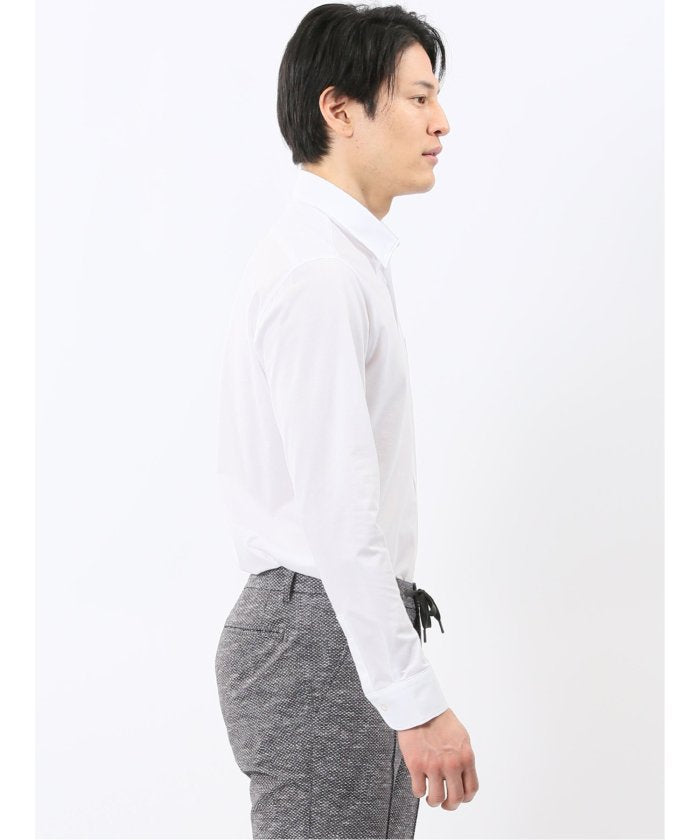 エムエフエディトリアル m.f.editorial クールマックス ストレッチ NEWスタンダードフィット ショートワイドカラー 長袖 ニットシャツ （白） 白